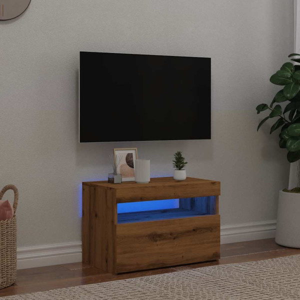 Mueble de TV luces LED madera roble artisan 60x35x40 cm M 5