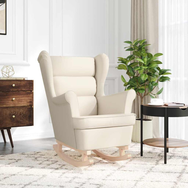 Silla mecedora de lino blanco 74x90x102 cm M 3