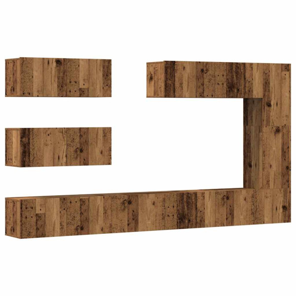 Conjunto de mueble de TV 7 piezas montado la pared madera vieja M 2