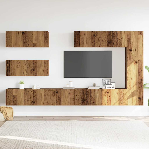 Conjunto de mueble de TV 7 piezas montado la pared madera vieja M 3