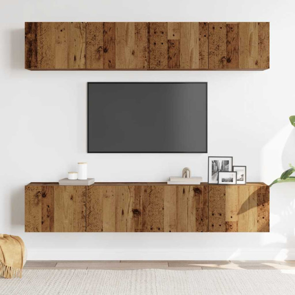 Muebles de TV de pared 4 uds madera vieja madera de ingeniería M 3