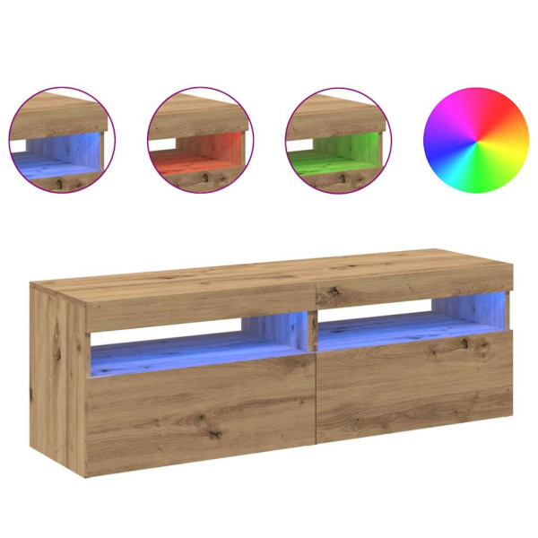 Muebles TV con luces LED 2 uds madera ingeniería roble artisan M 3