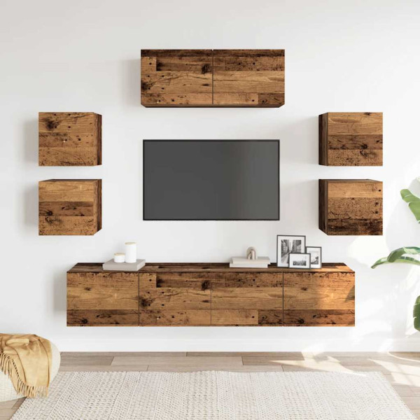 Conjunto de mueble de TV 7 piezas montado la pared madera vieja M 3