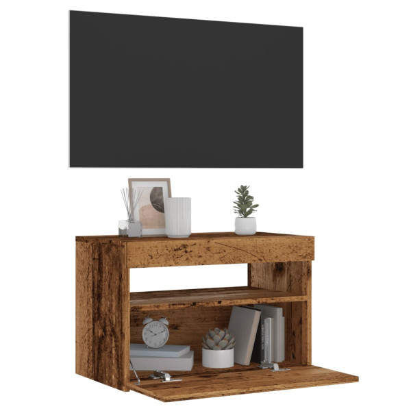Mueble TV luces LED madera ingeniería envejecida 60x35x40 cm D