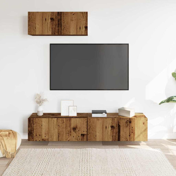 Conjunto de mueble de TV 3 piezas montado la pared madera vieja M 3