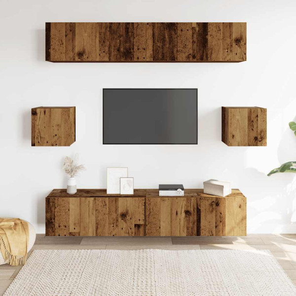 Conjunto de mueble de TV 6 piezas montado la pared madera vieja M 3