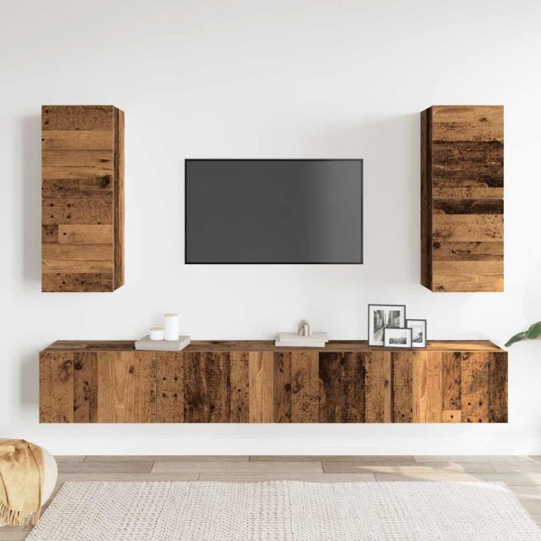 Conjunto de mueble de TV 4 piezas montado la pared madera vieja M 3
