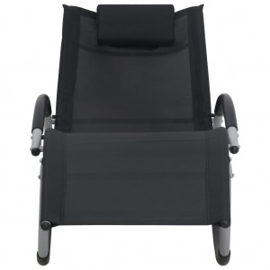 Espreguiçadeira dobrável com almofadão textilene preto H