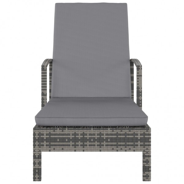 Tumbona con reposabrazos ratán sintético gris M 2