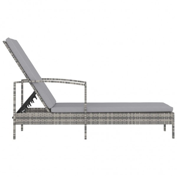 Tumbona con reposabrazos ratán sintético gris M 3