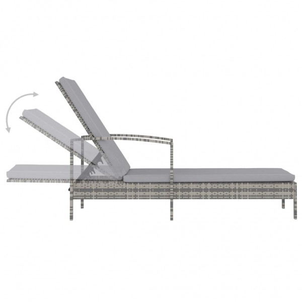 Tumbona con reposabrazos ratán sintético gris M 4