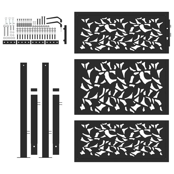 Portão de jardim 105x130 cm preto design de folha de aço M 4