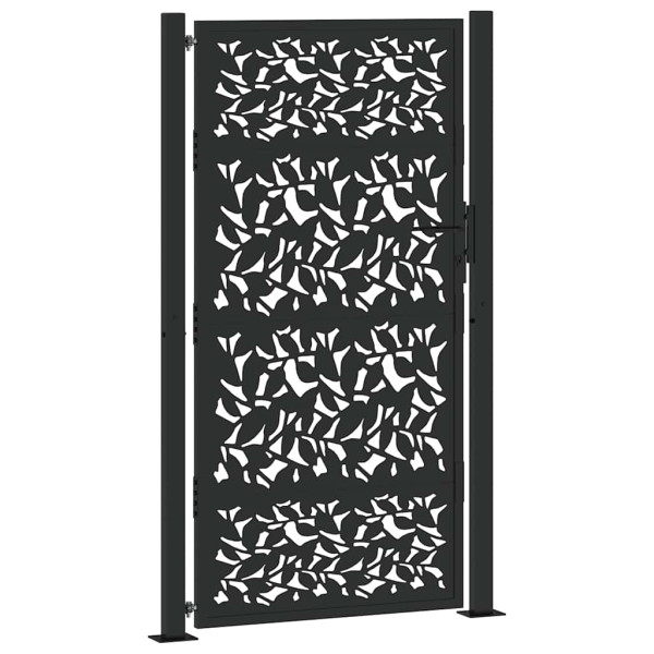 Puerta de jardín de diseño de hojas de acero negra 105x180 cm M 2