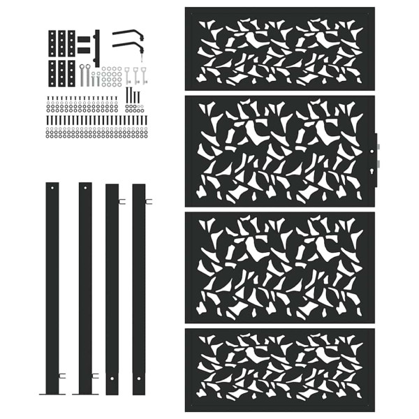 Puerta de jardín de diseño de hojas de acero negra 105x180 cm M 4