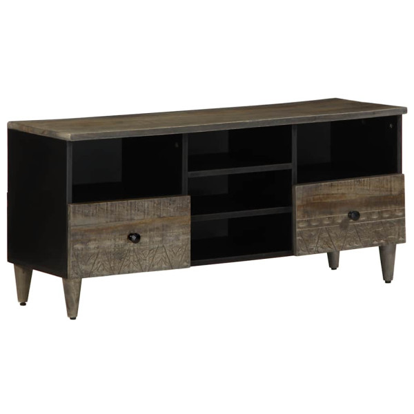 Mueble de TV madera maciza de mango negro 100x33x46 cm D
