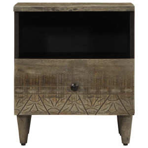 Mesita de noche de madera maciza de mango gris claro 40x33x46cm H