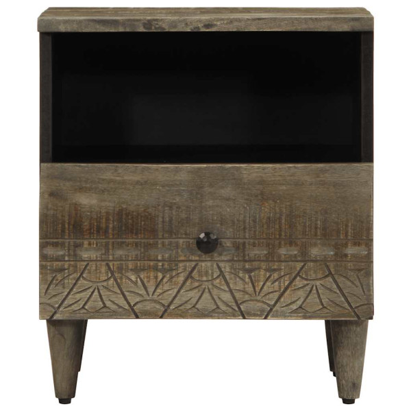 Mesita de noche de madera maciza de mango gris claro 40x33x46cm M 2