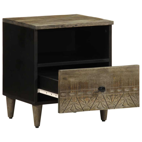 Mesita de noche de madera maciza de mango gris claro 40x33x46cm M 3