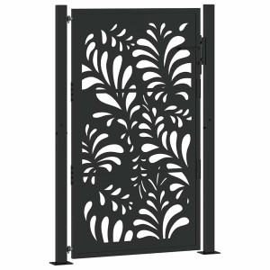 Puerta de jardín diseño ondulado de acero negro 105x155 cm H