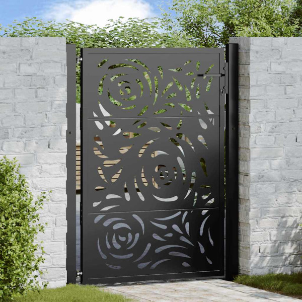 Puerta de jardín diseño llama acero negro 105x130 cm D