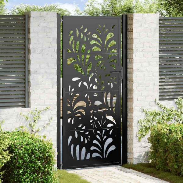 Puerta de jardín diseño ondulado de acero negro 105x205 cm D