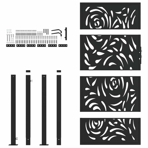 Puerta de jardín diseño llama acero negro 105x180 cm M 4