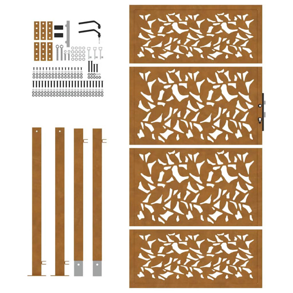 Portão de jardim 105x180 cm design de folha de aço resistente M 5