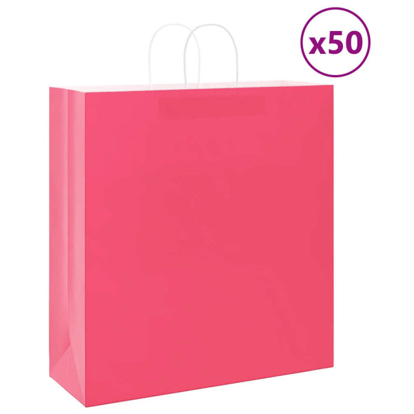 Bolsas de papel kraft con asas 50 uds rosa 45x17x48 cm D