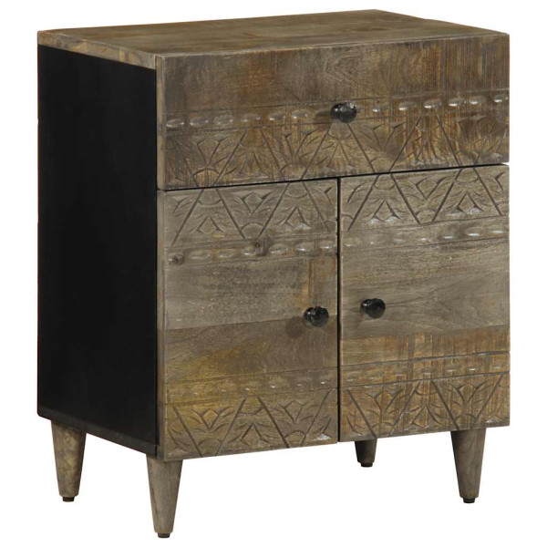 Mesita de noche madera maciza de mango gris claro 50x33x60 cm D