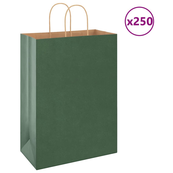 Bolsas de papel kraft con asas 250 uds verde 32x17x44 cm D