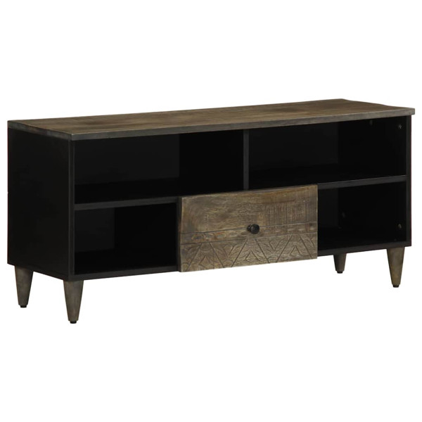 Mueble de TV madera maciza de mango negro 100x33x46 cm D
