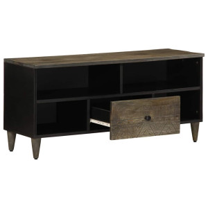 Mueble de TV madera maciza de mango negro 100x33x46 cm H