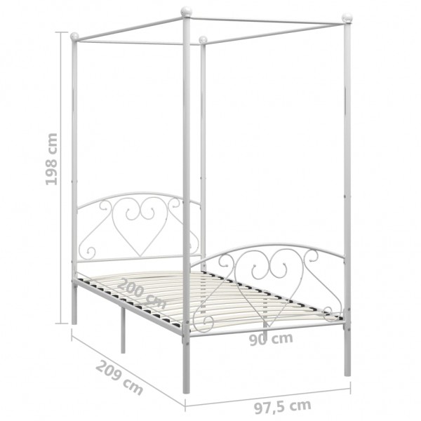 Estrutura de cama com dossel metal branco 90x200 cm M 5