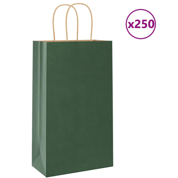 Bolsas de papel kraft con asas 250 uds verde 21x11x36 cm D