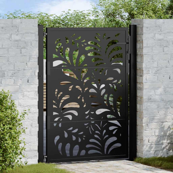 Puerta de jardín diseño ondulado de acero negro 105x130 cm D