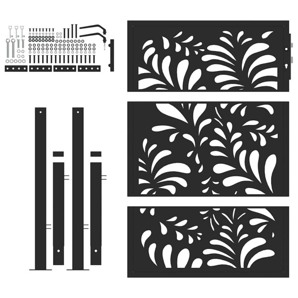 Puerta de jardín diseño ondulado de acero negro 105x130 cm M 4