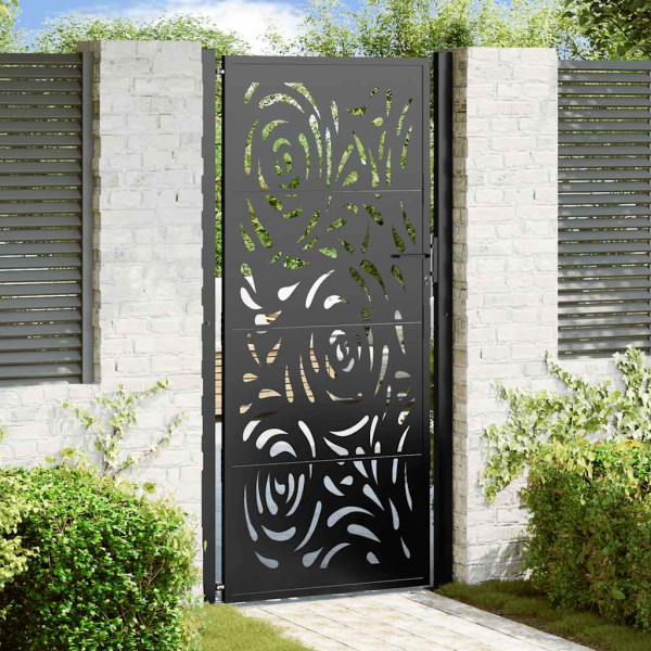 Puerta de jardín diseño llama acero negro 105x205 cm D
