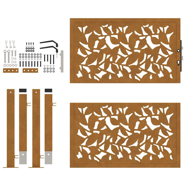 Puerta de jardín diseño de hojas de acero desgastado 105x105 cm M 5