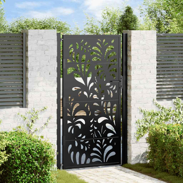 Puerta de jardín diseño ondulado de acero negro 105x180 cm D
