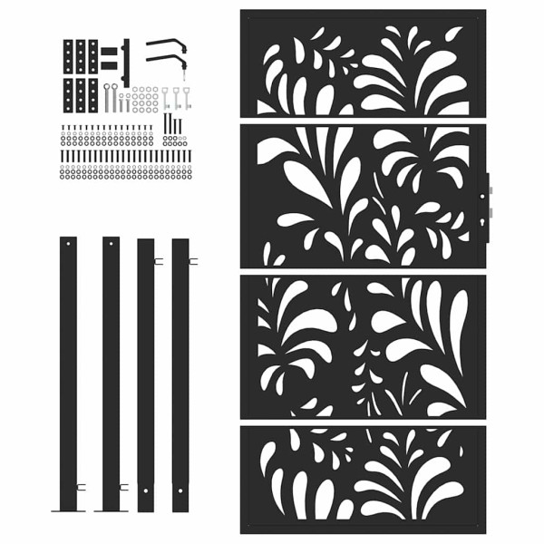 Puerta de jardín diseño ondulado de acero negro 105x180 cm M 4