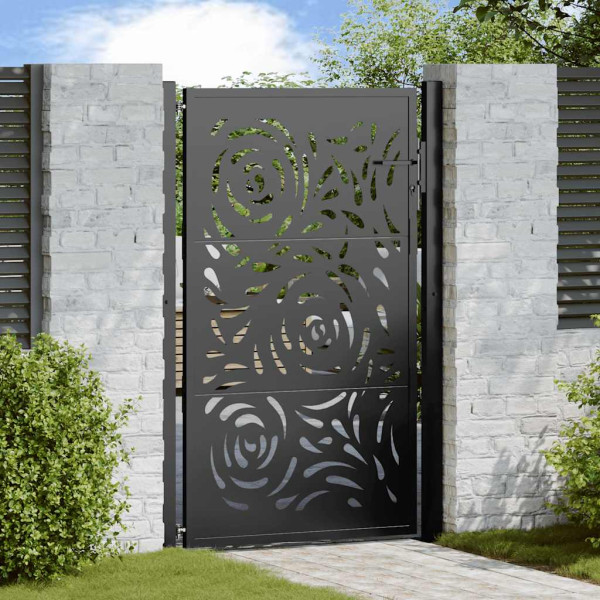 Puerta de jardín diseño llama acero negro 105x155 cm D