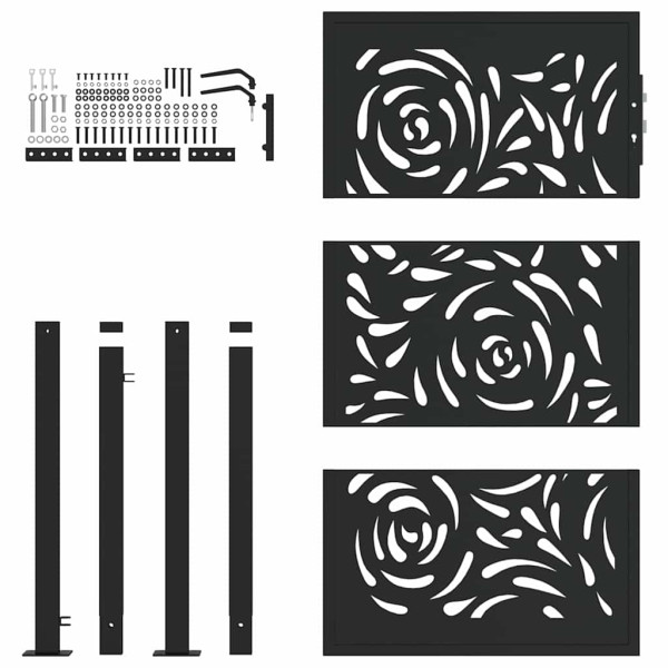 Portão de jardim 105x155 cm design de chama de aço preto M 4