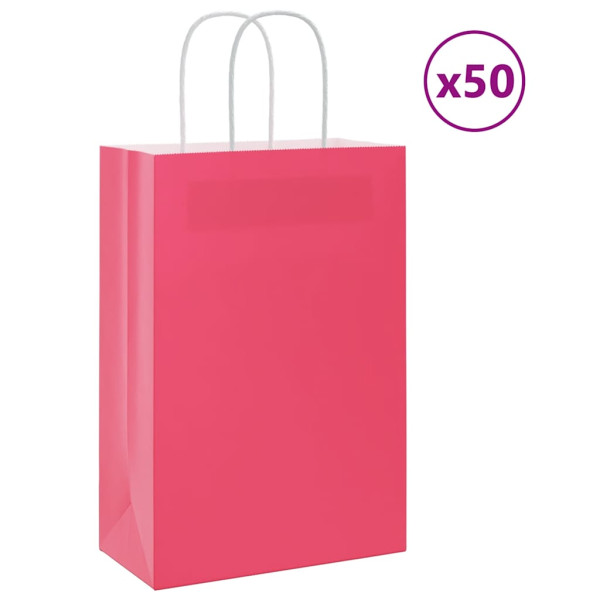 Bolsas de papel kraft con asas 50 uds rosa 21x11x31 cm D