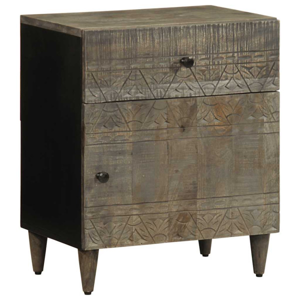 Mesita de noche madera maciza de mango gris claro 50x33x60 cm D