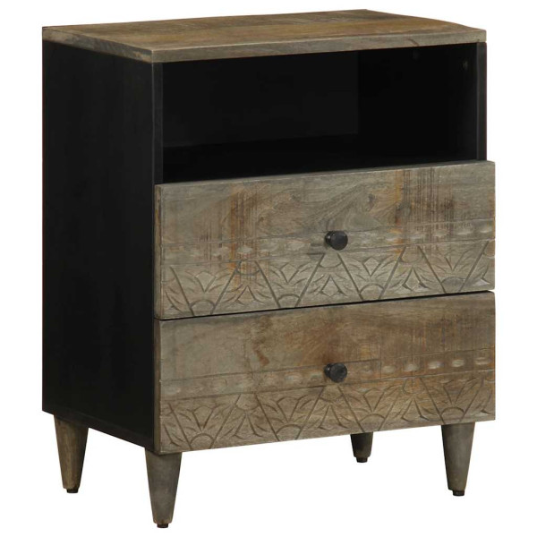 Mesita de noche madera maciza de mango gris claro 50x33x60 cm D