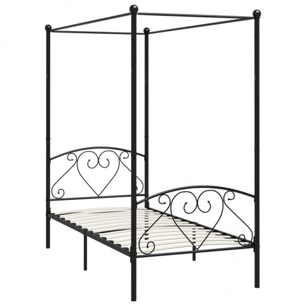 Estrutura de cama com dossel metal preto 90x200 cm M 2
