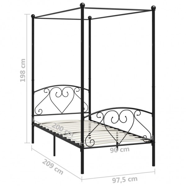 Estrutura de cama com dossel metal preto 90x200 cm M 5