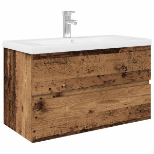 Mueble lavabo con lavabo integrado y grifo madera vieja H