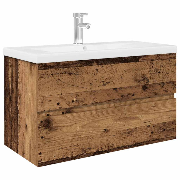 Mueble lavabo con lavabo integrado y grifo madera vieja M 2