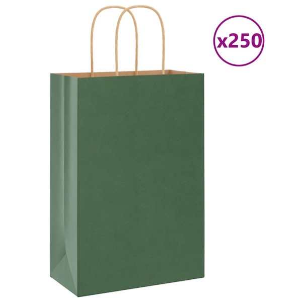 Bolsas de papel kraft con asas 250 uds verde 21x11x31 cm D